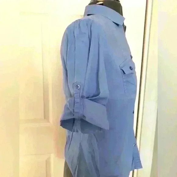 St Johns Bay Blue button down career women' s top Medium Petite - Picture 4 of 7